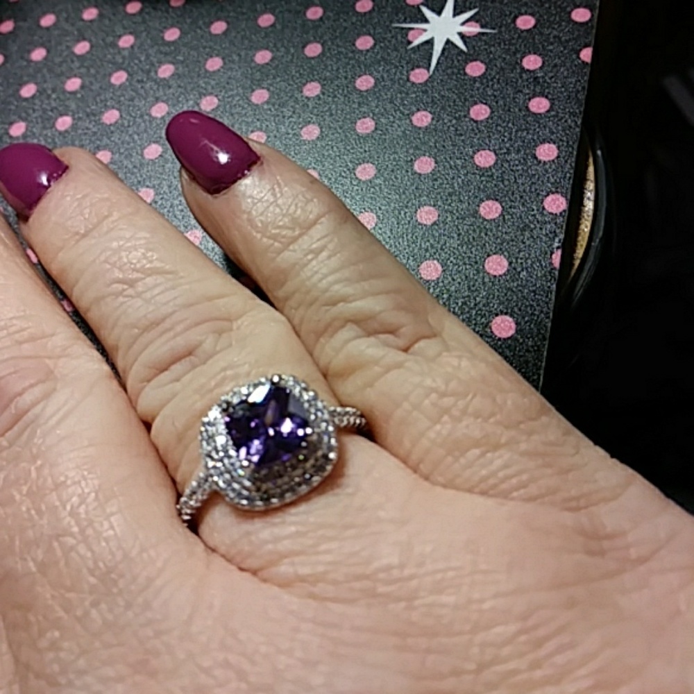 SOLD Sz8 Amethyst and white sapphire Halo ring